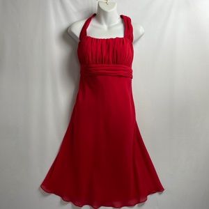 Davids Bridal Dress Womens 8 Ruby Red Chiffon Bridesmaid Knee Len Style F13954